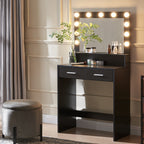 Vanity Desk with Mirror and Lights, Dressing Table with Large Drawer, 2 Level Storage Dresser & 3 Lighting Modes Adjustable Brightness, Suitable for Bedroom(Black) - Grand Goldman Shop
