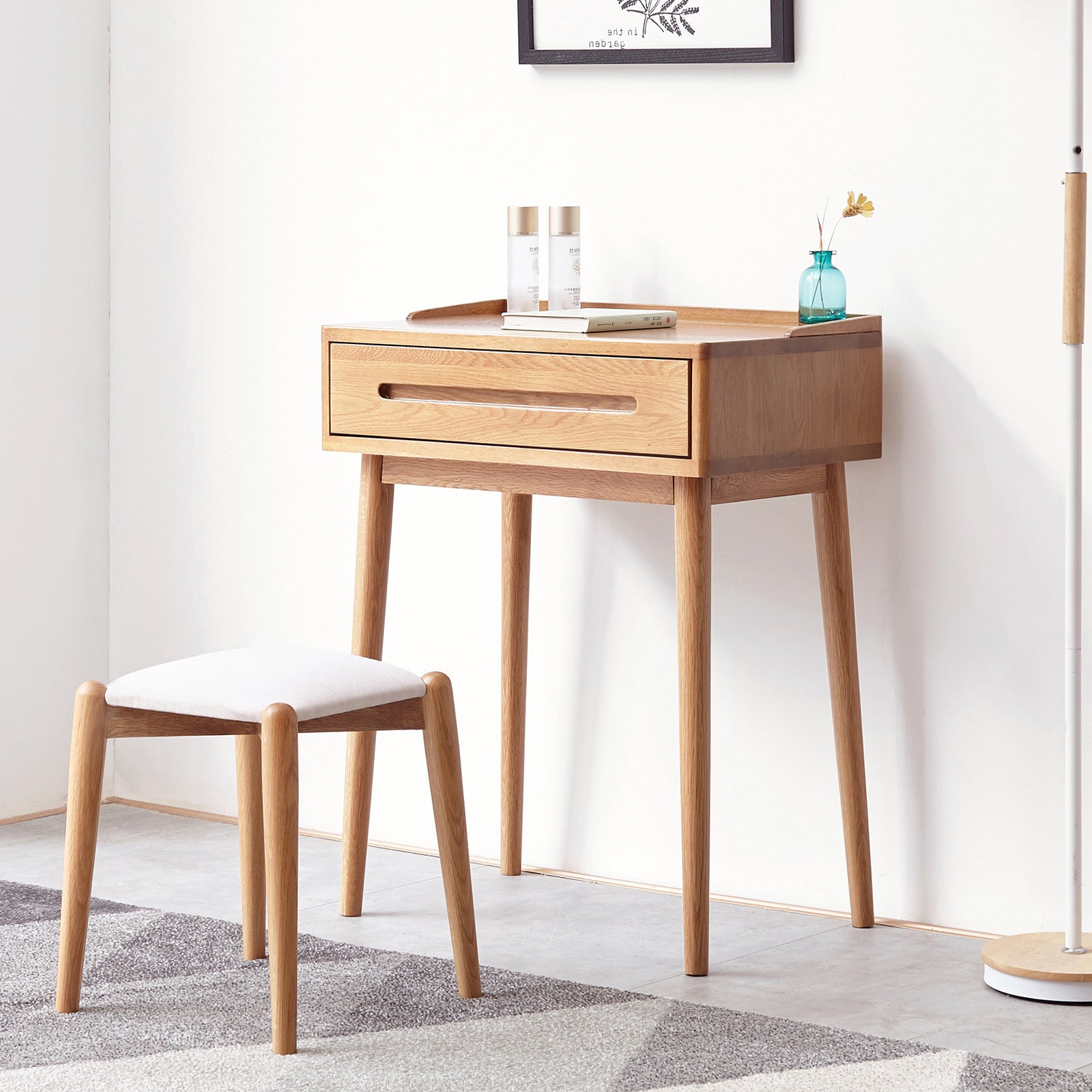 Solid Wood Oak Bistro Table Desk with Storage Drawer and Natural Finish, 60cm Width - Grand Goldman Shop