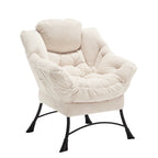 Lazy Chair with Ottoman, Modern Lounge Accent Chair with Armrests and a Side Pocket, Leisure Upholstered Sofa Chair Reading Chair with Footrest for Small Space, Corner Chair-White - Grand Goldman Shop