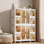 Portable Wardrobe Closet Storage Organizer for Clothes with Magnetic Doors, 12 Cubes & 2 Hanging Rods, White - Grand Goldman Shop