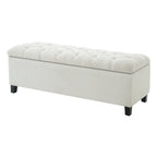 Ottoman Bench with Storage, White Boucle Surface, Rubber Wood Legs, 300 lbs Capacity - Grand Goldman Shop