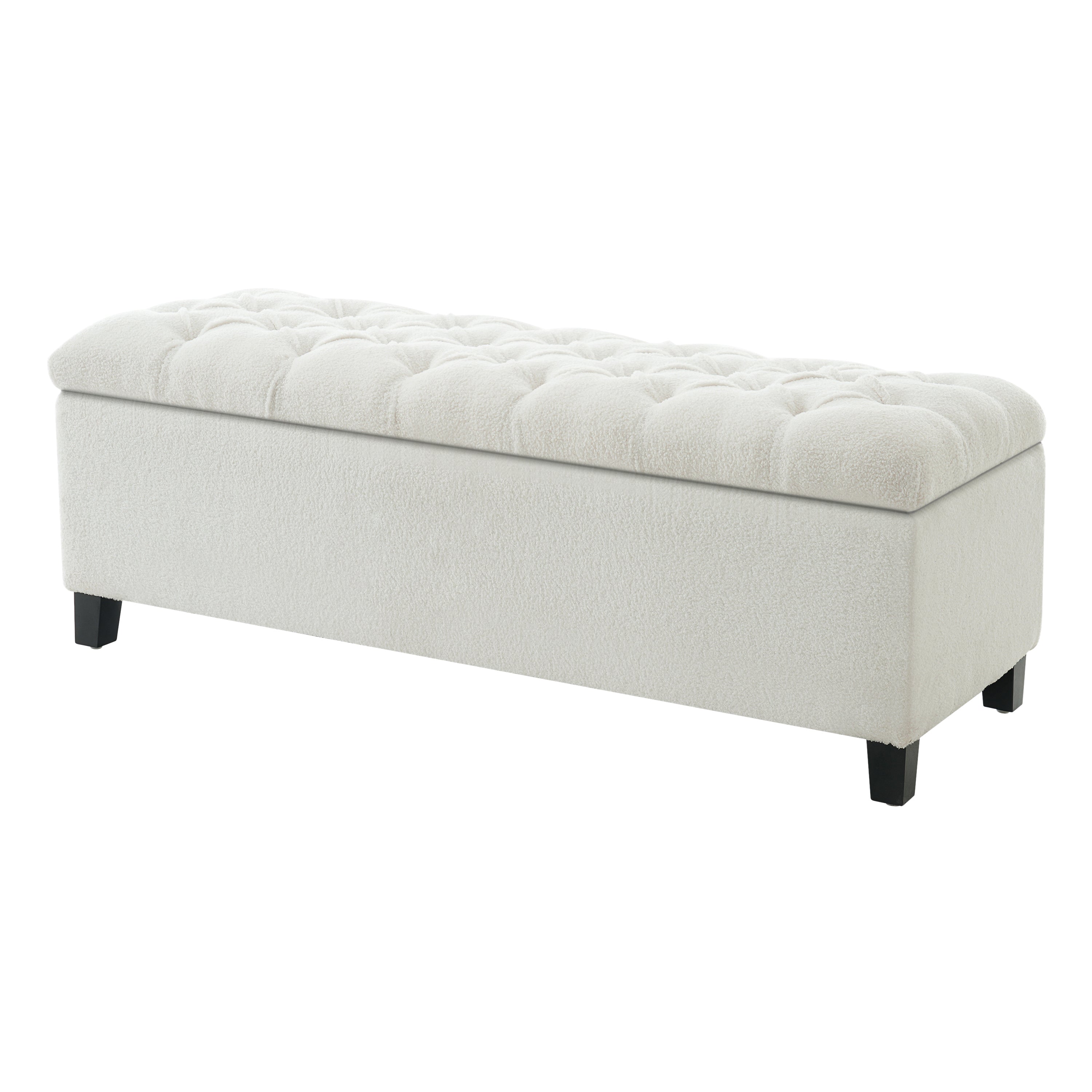 Ottoman Bench with Storage, White Boucle Surface, Rubber Wood Legs, 300 lbs Capacity - Grand Goldman Shop