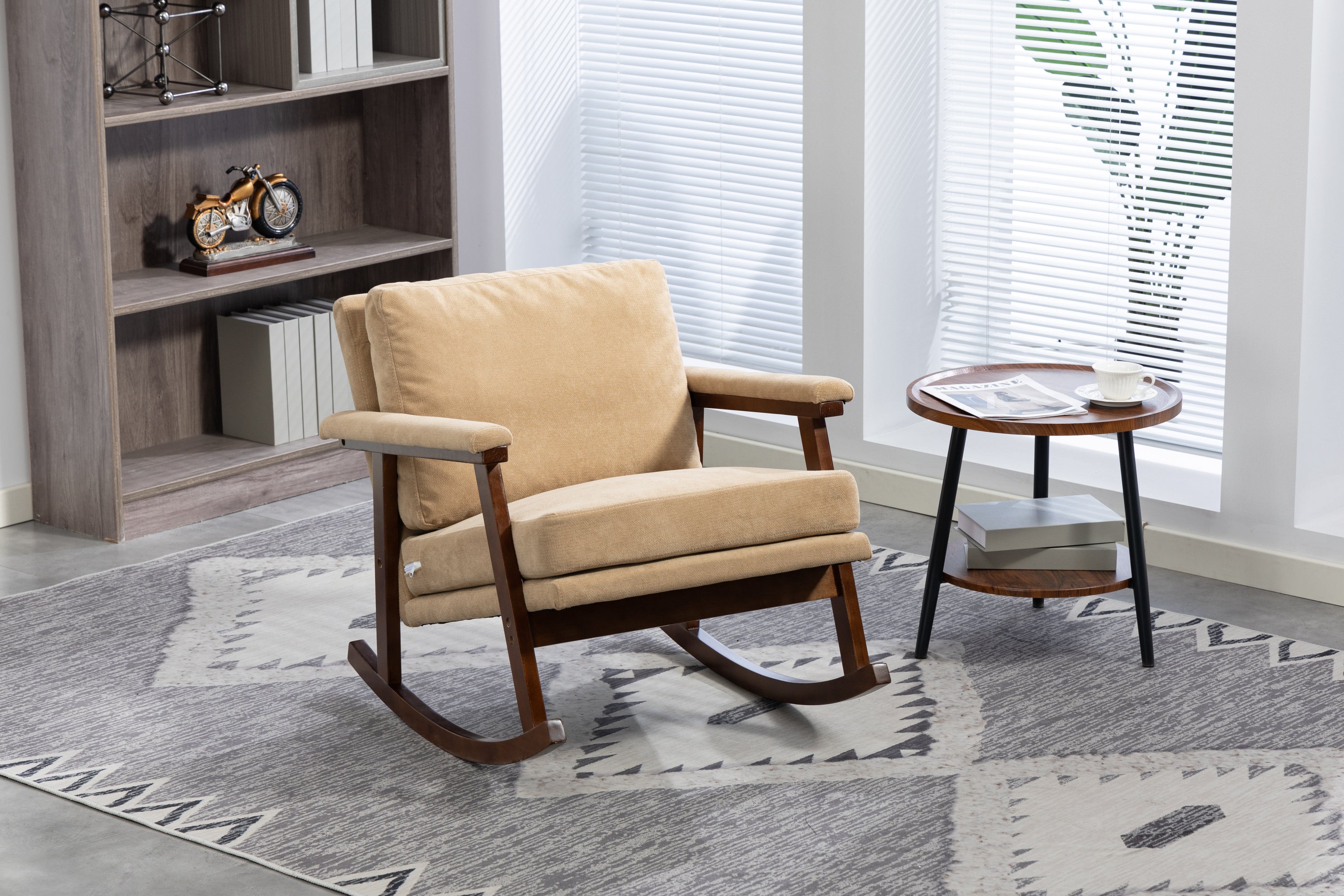 Mid Century Modern Accent Chair ,rocking chair with Wood Frame, Upholstered Living Room Chairs , Reading Armchair for Bedroom Sunroom - Grand Goldman Shop