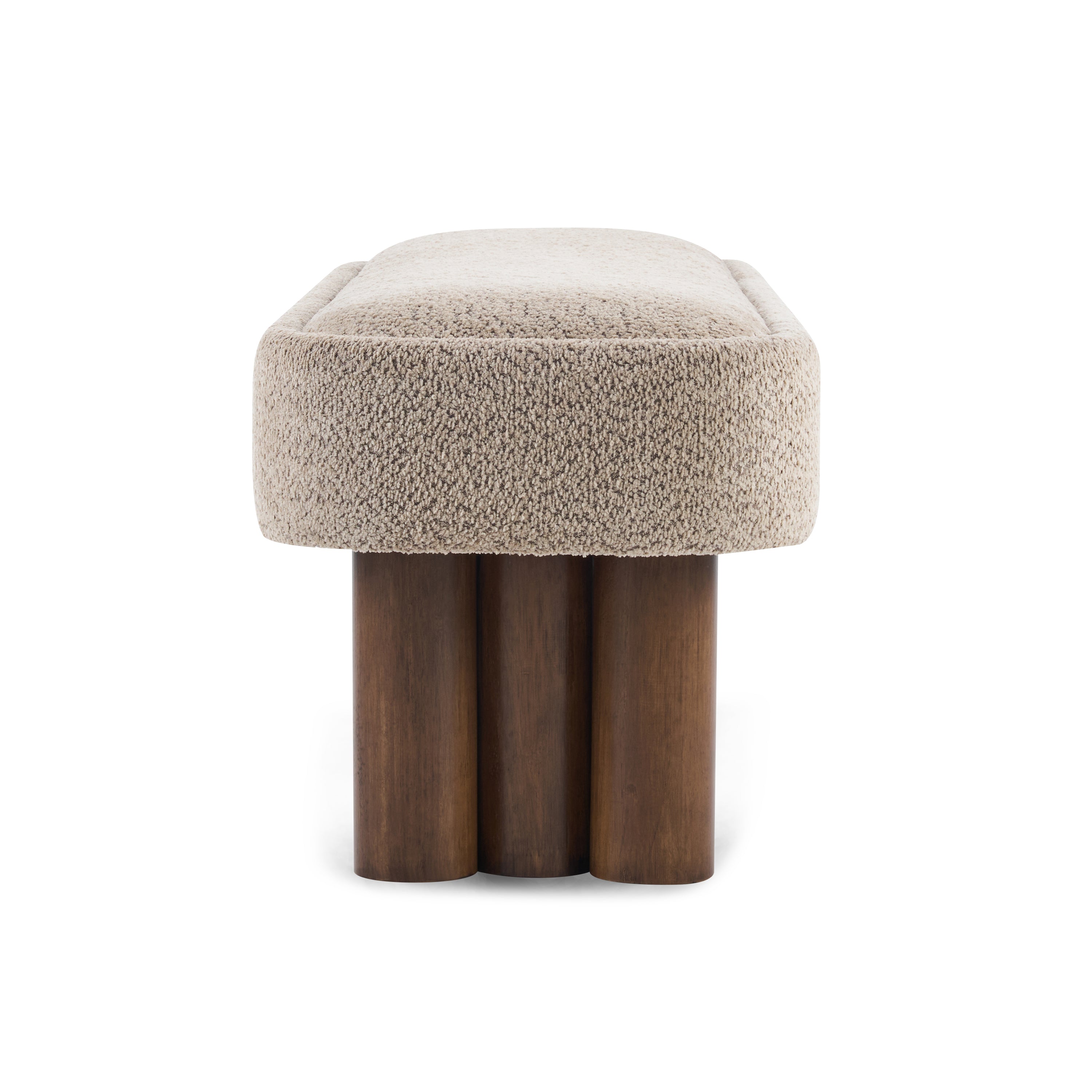 Indoor Khaki Boucle Dining Bench with Walnut Color Legs, 60.04'L Upholstered Seating for Kitchen, Dining Room and Living Space,250lbs Capacity - Grand Goldman Shop