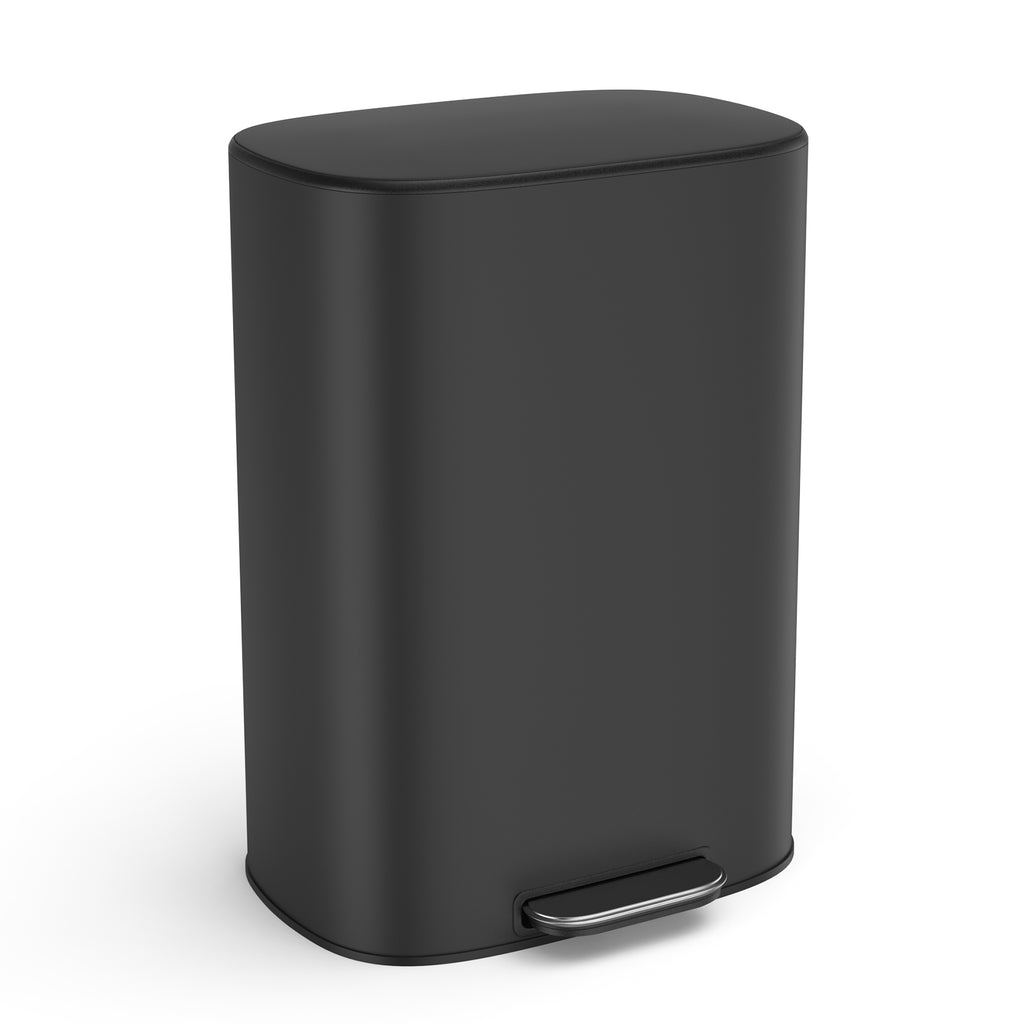 13 Gallon 50L Kitchen Foot Pedal Operated Soft Close Trash Can - Stainless Steel Ellipse Bustbin - BLACK - Grand Goldman Shop