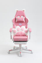 Cat Ears Pink Gaming Chair - Pink PU Leather Ergonomic Reclining Office Chair with Footrest, 310lb Capacity, 6-Position Recli