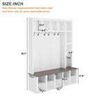 Farmhouse Wooden Hall Tree with 6 Hooks, Walnut Storage Bench with Adjustable Shelves, 4-in-1 Entryway Shoe Cabinet with Cubbies for Mudroom, Living Room, White, 76.7'H (OLD SKU: N721S000044K) - Grand Goldman Shop