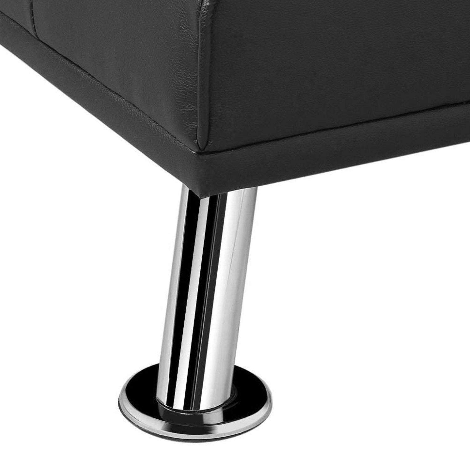 MEGA Futon Sofa Bed, Modern Faux Leather Convertible Folding Lounge Sofa for Living Room with 2 Cup Holders Removable Soft Armrests and Sturdy Metal Legs, Charming Black. - Grand Goldman Shop
