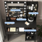 Vanity Desk with Mirror & Light, Large Drawer Three Level Storage Dresser, 3 Lighting Modes Adjustable Brightness, Bedroom Dressing Table(black) - Grand Goldman Shop