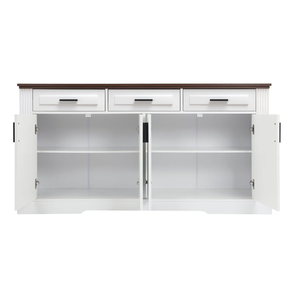 Modern Fluted Sideboard Buffet Cabinet with 4 Doors 3 Drawers, White MDF Storage Console Table for Living Room Dining Room Entryway, 63.11' L x 15.75' W x 32' H - Grand Goldman Shop
