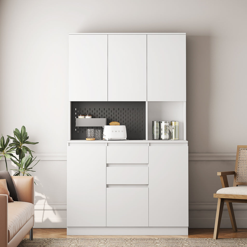74' Kitchen Pantry Cabinet with Charging Station,Freestanding Buffet Cupboards Sideboard with Drawer,Modern Pantry Cabinet with Microwave Stand for Kitchen,Living Room,Dinning Room - Grand Goldman Shop