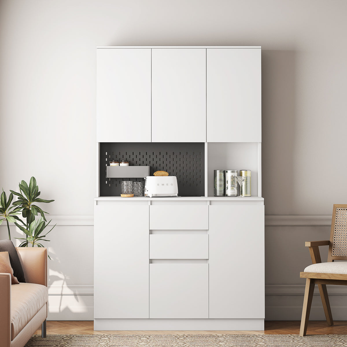74' Kitchen Pantry Cabinet with Charging Station,Freestanding Buffet Cupboards Sideboard with Drawer,Modern Pantry Cabinet with Microwave Stand for Kitchen,Living Room,Dinning Room - Grand Goldman Shop