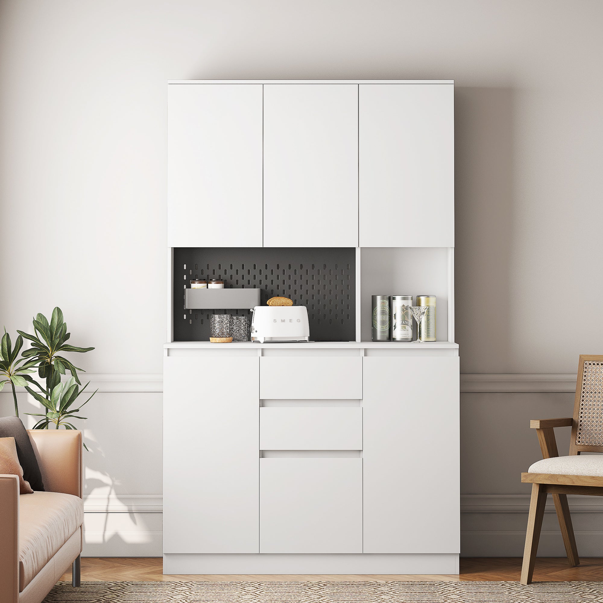 74' Kitchen Pantry Cabinet with Charging Station,Freestanding Buffet Cupboards Sideboard with Drawer,Modern Pantry Cabinet with Microwave Stand for Kitchen,Living Room,Dinning Room - Grand Goldman Shop