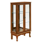 Lighted Curio Cabinet with Adjustable Shelves, Mirrored Back Panel, and Tempered Glass Doors, 3-Tier Oak Finish - Grand Goldman Shop