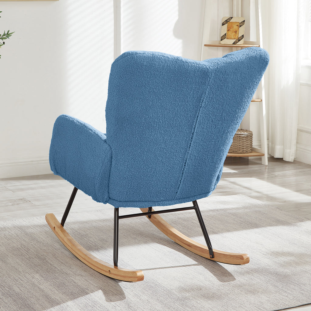Glider Chair for Living Room Tufted Upholstered Teddy Fabric Rocking Chair with Metal Frame Accent Chair Blue - Grand Goldman Shop
