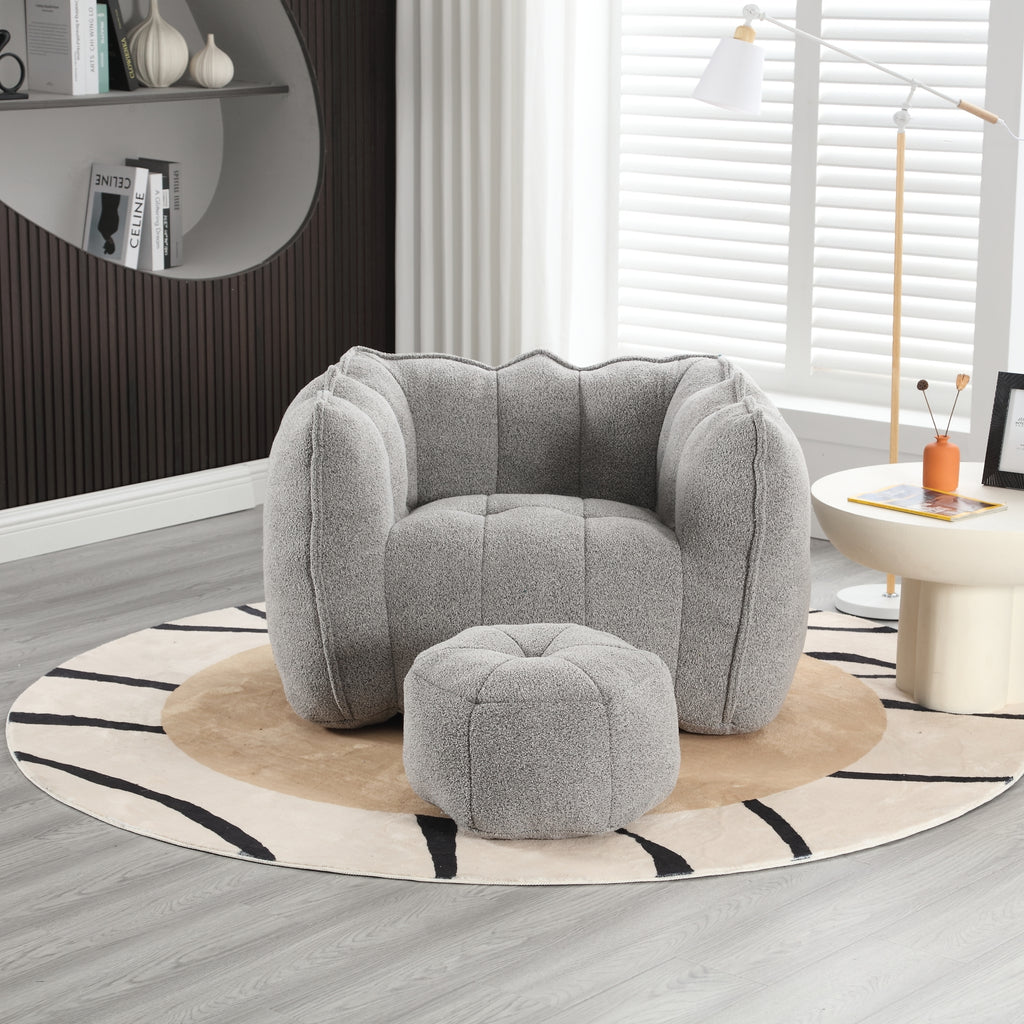 Soft Chenille Bean Bag Chair with High Resilient Foam for Living Room and Bedroom, Comfortable Square Lazy Sofa with Footstool for Adults - Grand Goldman Shop
