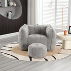 Soft Chenille Bean Bag Chair with High Resilient Foam for Living Room and Bedroom, Comfortable Square Lazy Sofa with Footstool for Adults - Grand Goldman Shop
