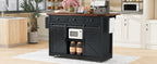 K&K 53.7' Farmhouse Kitchen Island with Power Outlet, 2 Sliding Barn Door Kitchen Storage Island with Drop Leaf, Spice Rack Rolling Kitchen Cart on Wheels, for Home, Kitchen and Dining Room, Black - Grand Goldman Shop