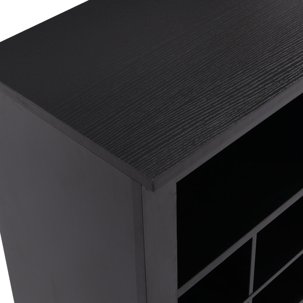 ON-TREND Sleek Design 24 Shoe Cubby Console, Modern Shoe Cabinet with Curved Base, Versatile Sideboard with High-quality for Hallway, Bedroom, Living Room, Black - Grand Goldman Shop