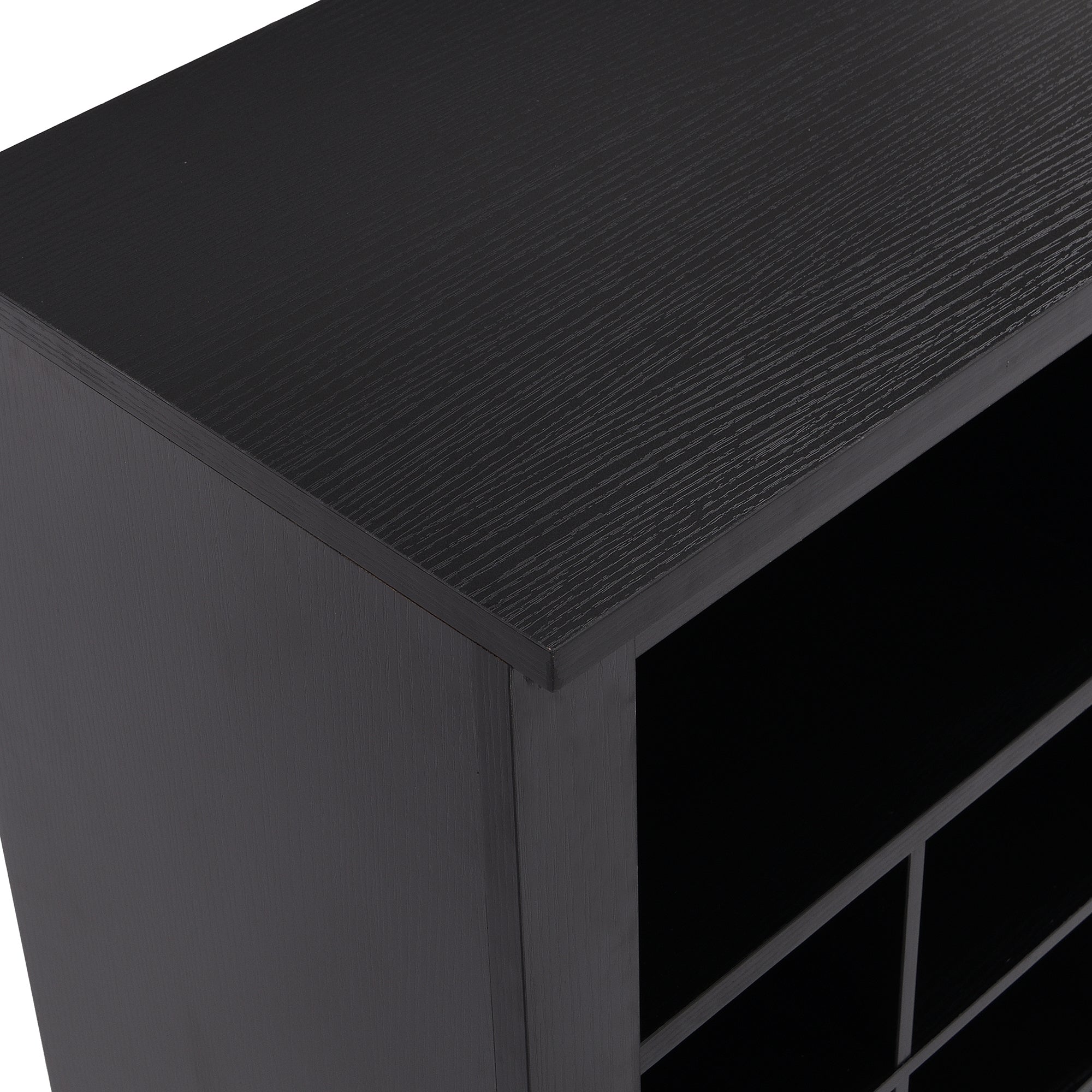 ON-TREND Sleek Design 24 Shoe Cubby Console, Modern Shoe Cabinet with Curved Base, Versatile Sideboard with High-quality for Hallway, Bedroom, Living Room, Black - Grand Goldman Shop
