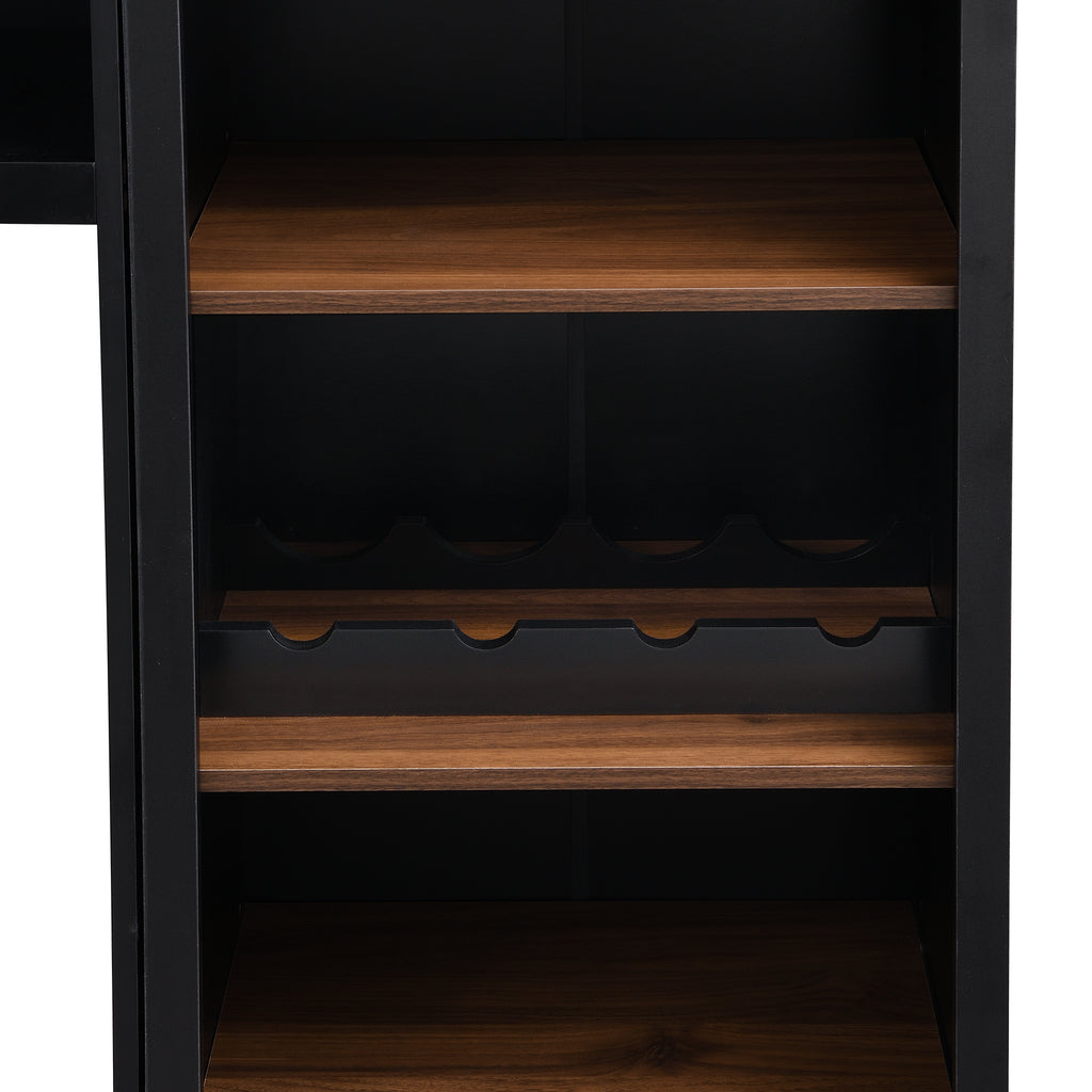 Farmhouse Entertainment Wall Unit with Bookshelf for TVs Up to 70', Walnut TV Stand with Adjustable Shelves, Mid-Century Media Console with Wine Rack for Living Room, Black (NEW SKU: N721S000046B-2) - Grand Goldman Shop