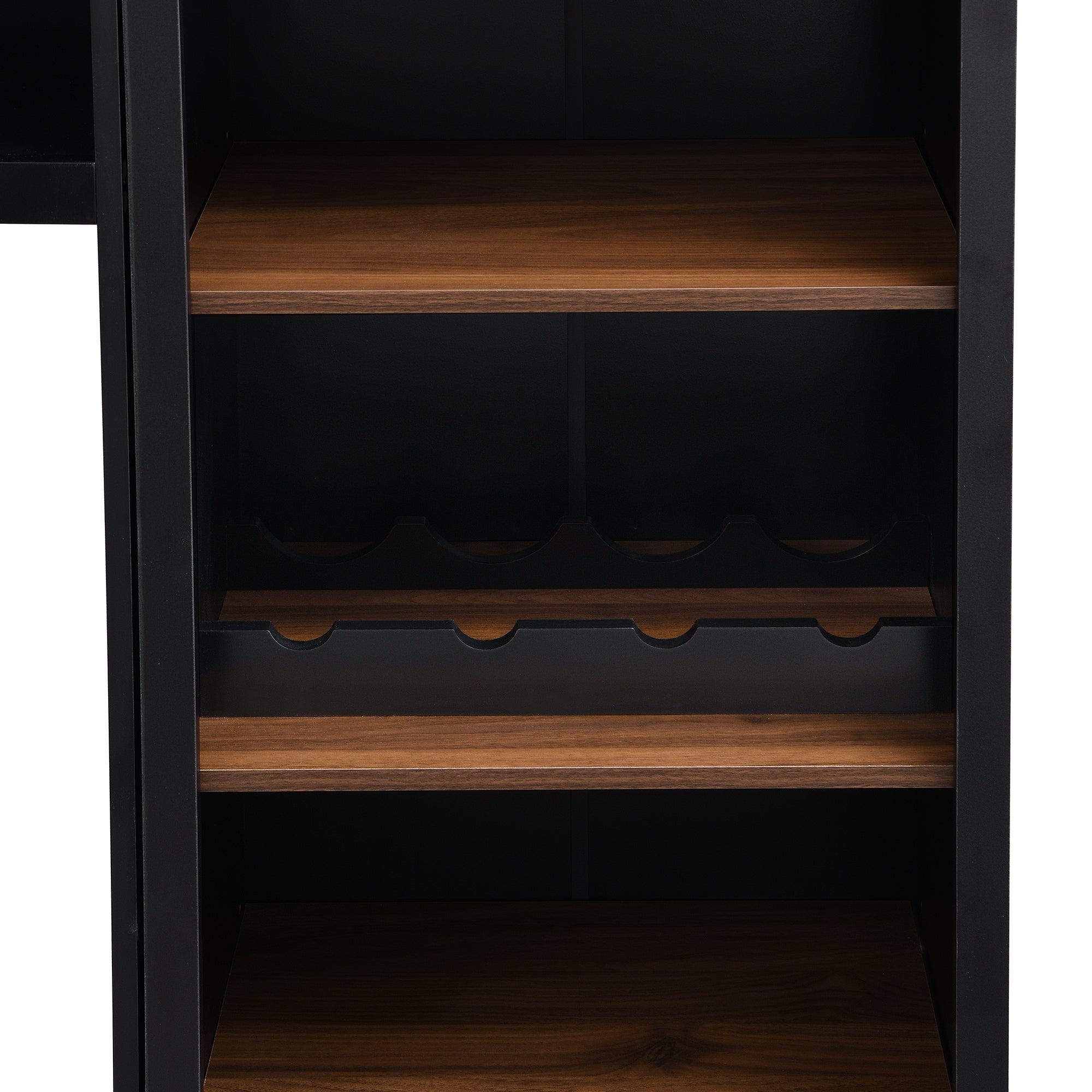 Farmhouse Entertainment Wall Unit with Bookshelf for TVs Up to 70', Walnut TV Stand with Adjustable Shelves, Mid-Century Media Console with Wine Rack for Living Room, Black (NEW SKU: N721S000046B-2) - Grand Goldman Shop