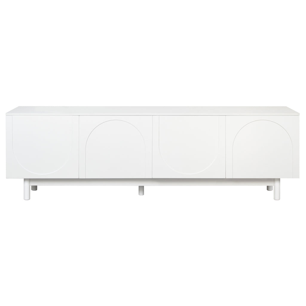 ON-TREND Graceful TV Stand with Arch Cabinets for TVs Up to 78'', Minimalist Entertainment Center with Solid Wood Legs, Practical Media Console with Adjustable Shelves for Living Room, White - Grand Goldman Shop