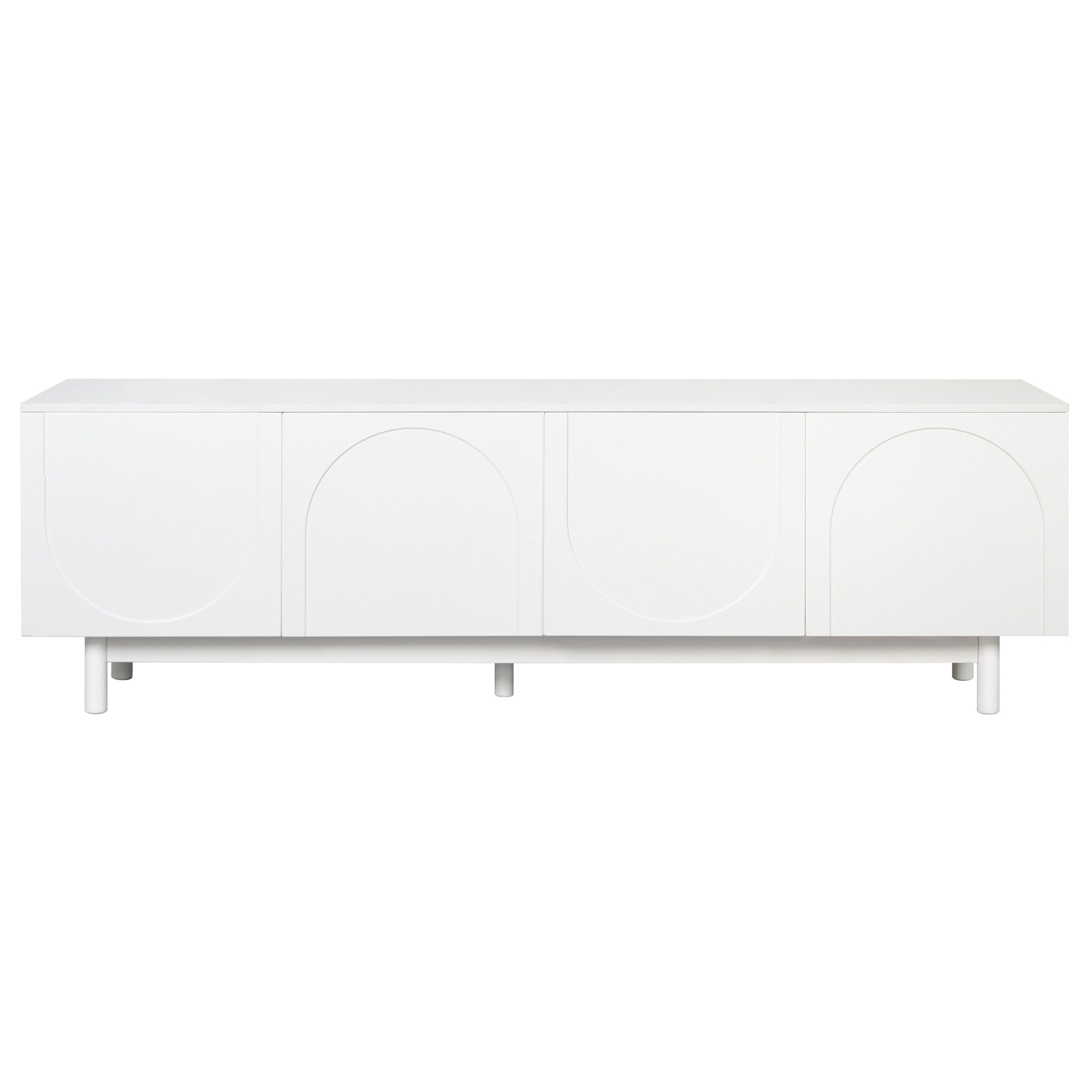 ON-TREND Graceful TV Stand with Arch Cabinets for TVs Up to 78'', Minimalist Entertainment Center with Solid Wood Legs, Practical Media Console with Adjustable Shelves for Living Room, White - Grand Goldman Shop