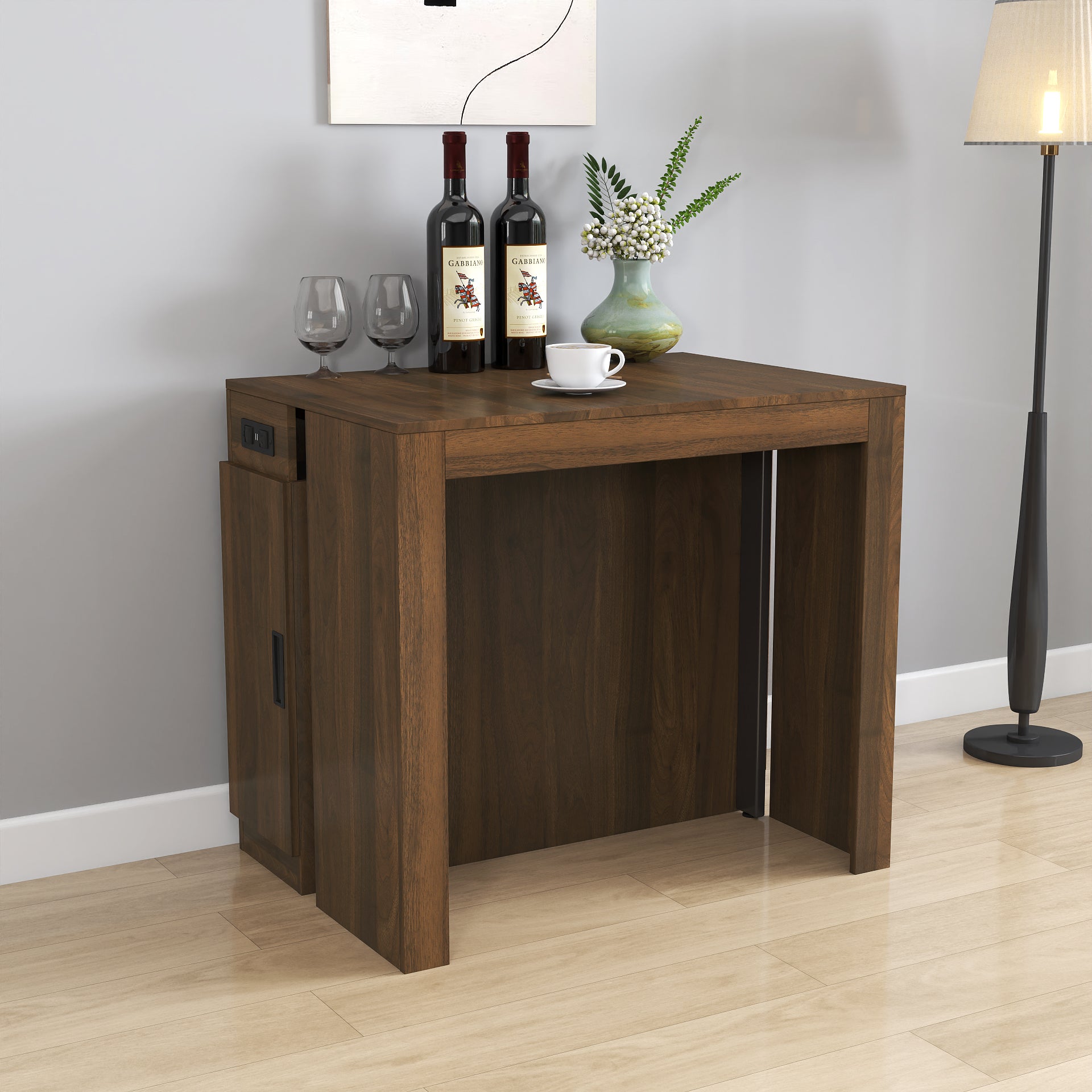 Modern Multifunctional Extendable Dining Table with Outlet, Space Saving Expanding Table with Storage for Party, Weddings, Meetings, Celebrations - Grand Goldman Shop