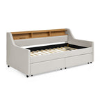 Beige Linen Upholstered Twin Sofa Bed with LED Lights, Storage Drawers, Adjustable Headboard & Wireless Charging - Grand Goldman Shop