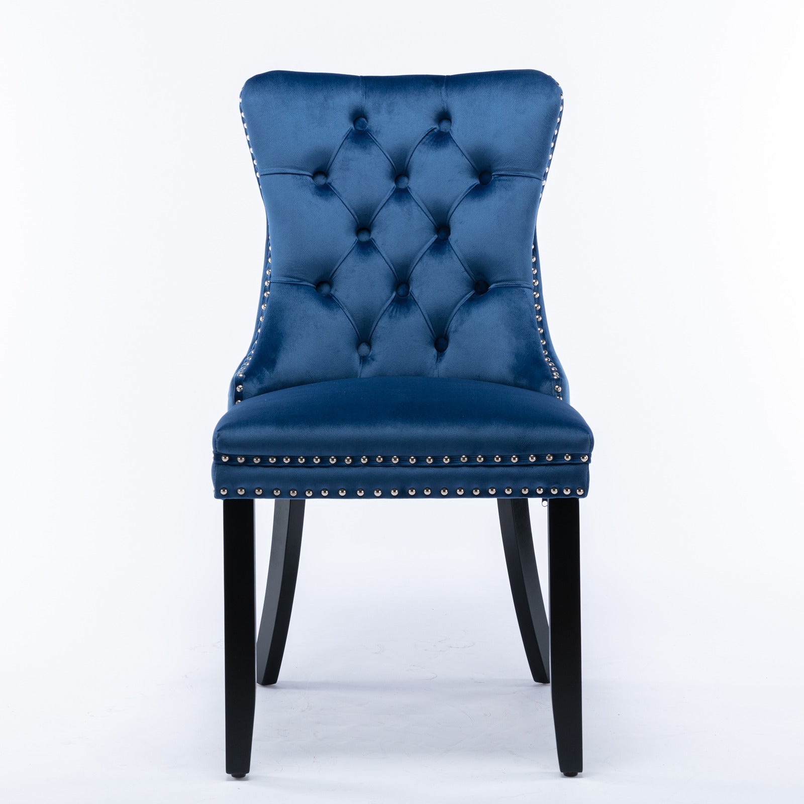 Nikki Collection Modern, High-end Tufted Solid Wood Contemporary Velvet Upholstered Dining Chair with Wood Legs Nailhead Trim 2-Pcs Set,Blue, SW2001BL - Grand Goldman Shop