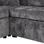Modern Sectional Sofa Pull-out Sleeper with Storage Ottoman, USB Charging, Grey Tweed Chenille, 112.2' - Grand Goldman Shop