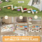 Qaba Kids Balance Beam, Wooden Balance Board with Stepping Stones, Gymnastics Obstacle Course for Toddlers 3-8 Years for Moto