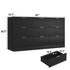 Black 9 Drawer Dresser, 63' Large Deep Chest of Drawers, Wooden Dresser Storage Cabinet with 9 Drawers for Bedroom, Long Dressers for Living Room, Hallway, Drawer panel with wavy patterns - Grand Goldman Shop