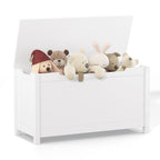 Kids Wooden Toy Box Storage with Safety Hinged Lid for Ages 2+ (White) - Grand Goldman