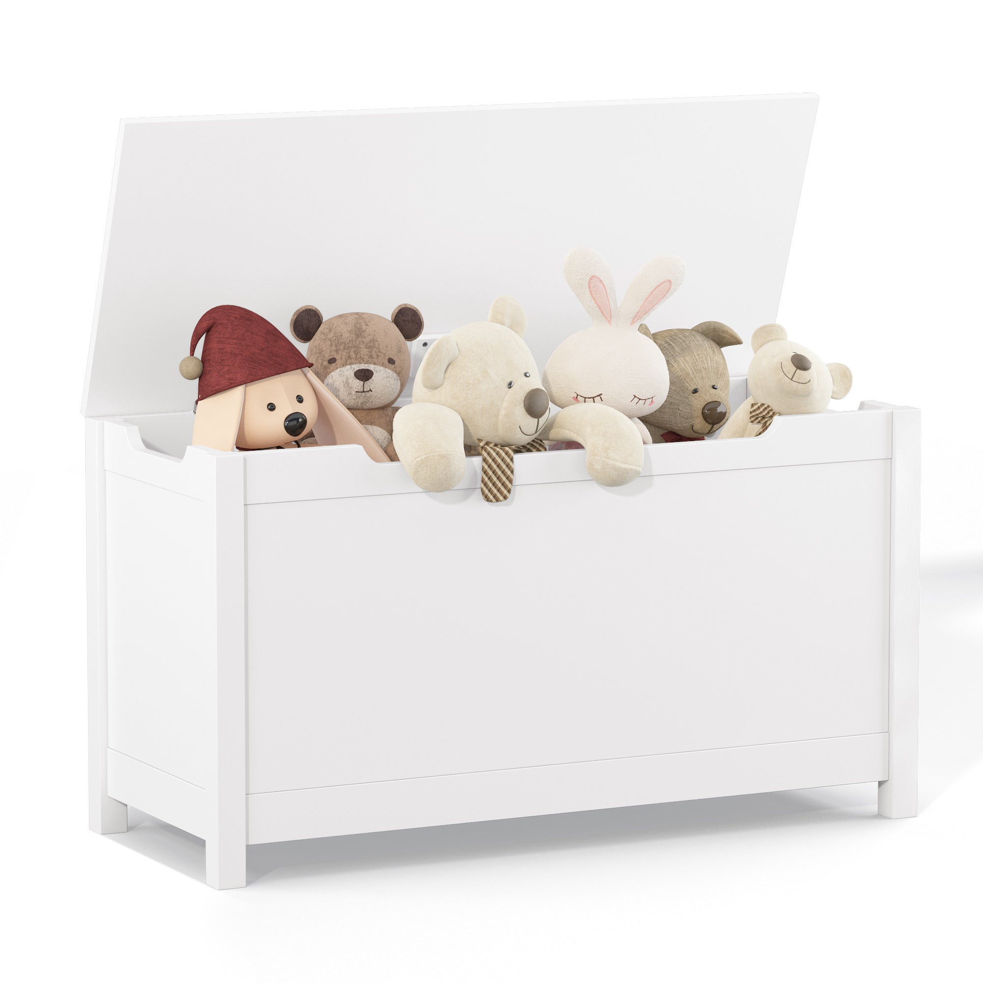 Kids Wooden Toy Box Storage with Safety Hinged Lid for Ages 2+ (White) - Grand Goldman