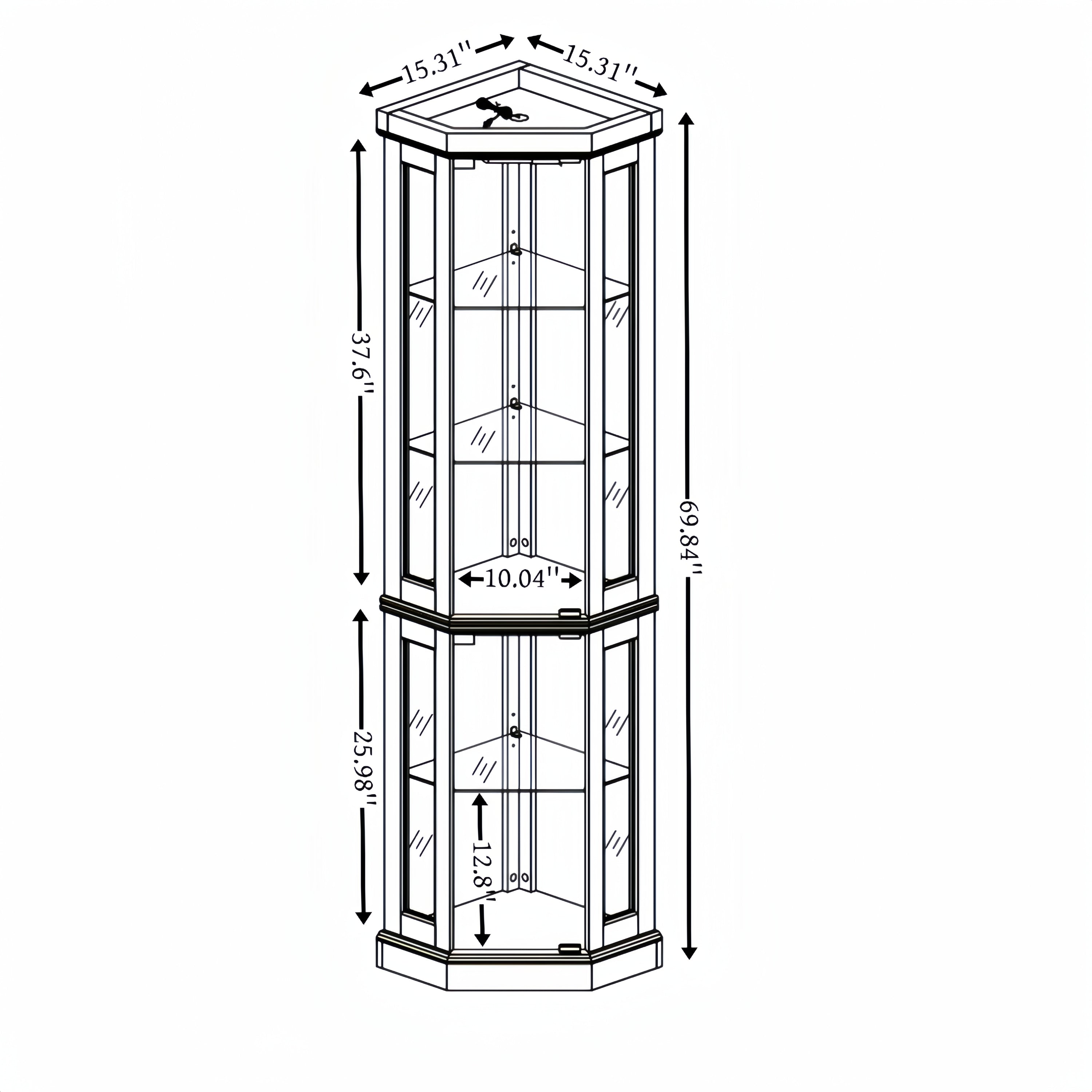 Corner Glass Cabinet Lighted Curio Cabinet Corner Display Case for Living Room, Curio Cabinet, Antique collection, Wine,Bar Glass Storage Light Included, Antique White - Grand Goldman Shop