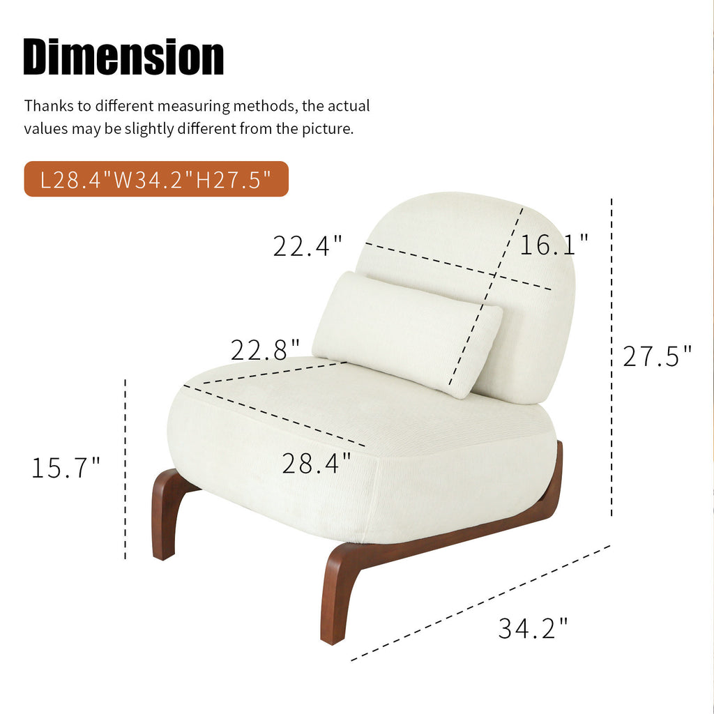 Cute Accent Chair with Solid Wood Legs, Living Room Chair with Soft Fabric Cushion, Cozy Bedroom Chair, Comfy Armless Reading Chair for Apartment, Waiting Room, Balcony (White) - Grand Goldman Shop