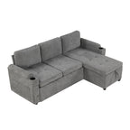 Modern L-shaped Convertible Sofa Bed with Storage, Cup Holders, USB Ports, Gray Chenille, 83.5' - Grand Goldman Shop