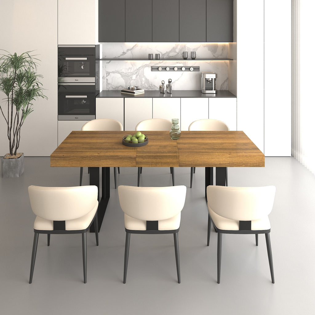 Rectangle extendable dining table for 6-10 people aged effect wood and black 160-200 cm - Grand Goldman Shop