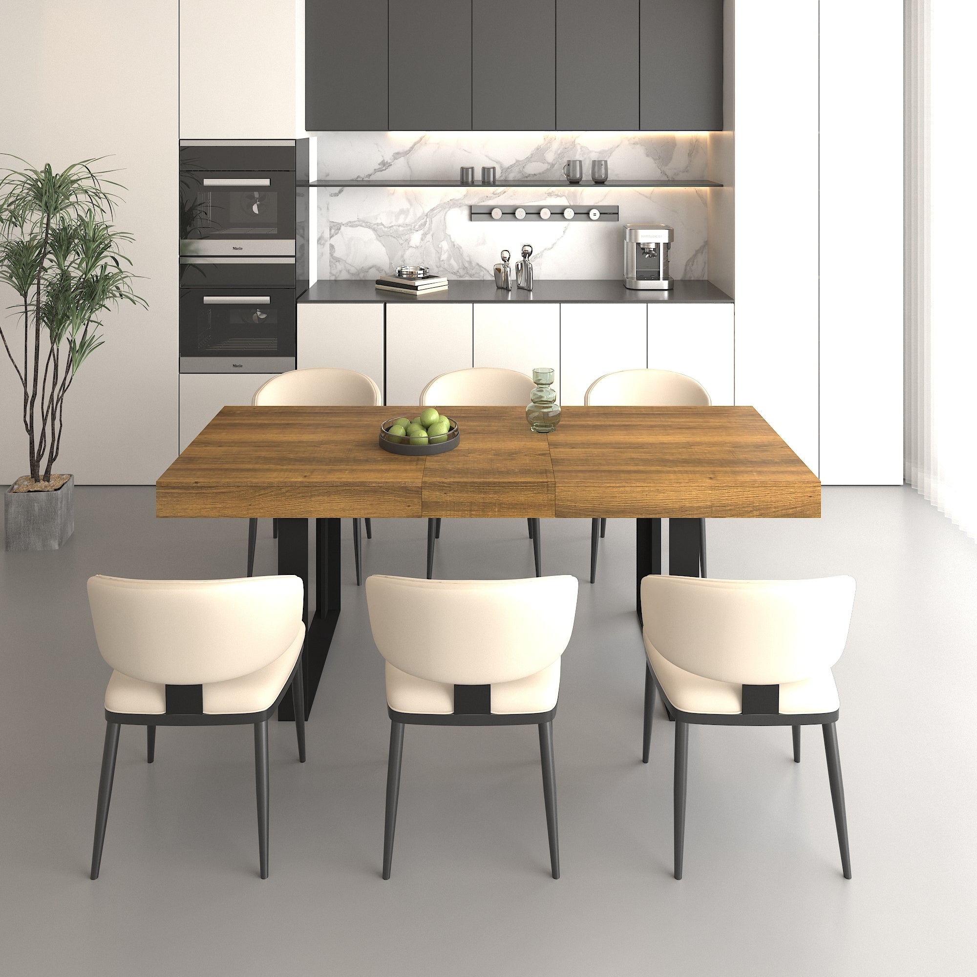 Rectangle extendable dining table for 6-10 people aged effect wood and black 160-200 cm - Grand Goldman Shop