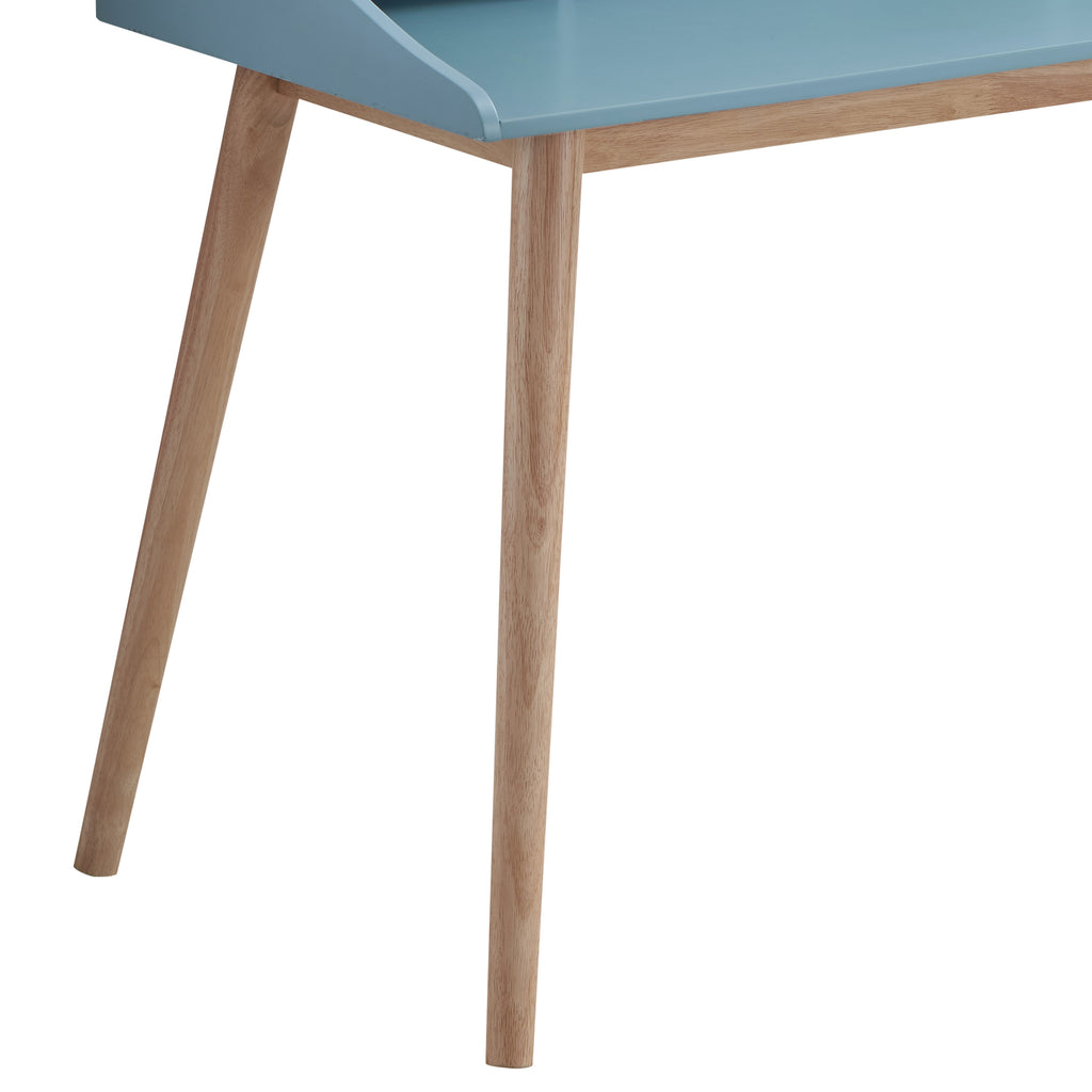Roskilde Mid-Century Modern Wood Writing Desk with Hutch, Blue - Grand Goldman