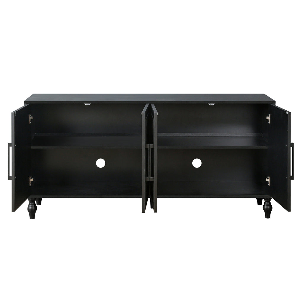 Carved Flower Door Large Storage Cabinet With Metal Handle Suitable For Living Room, Kitchen, Entryway(BLACK) - Grand Goldman Shop