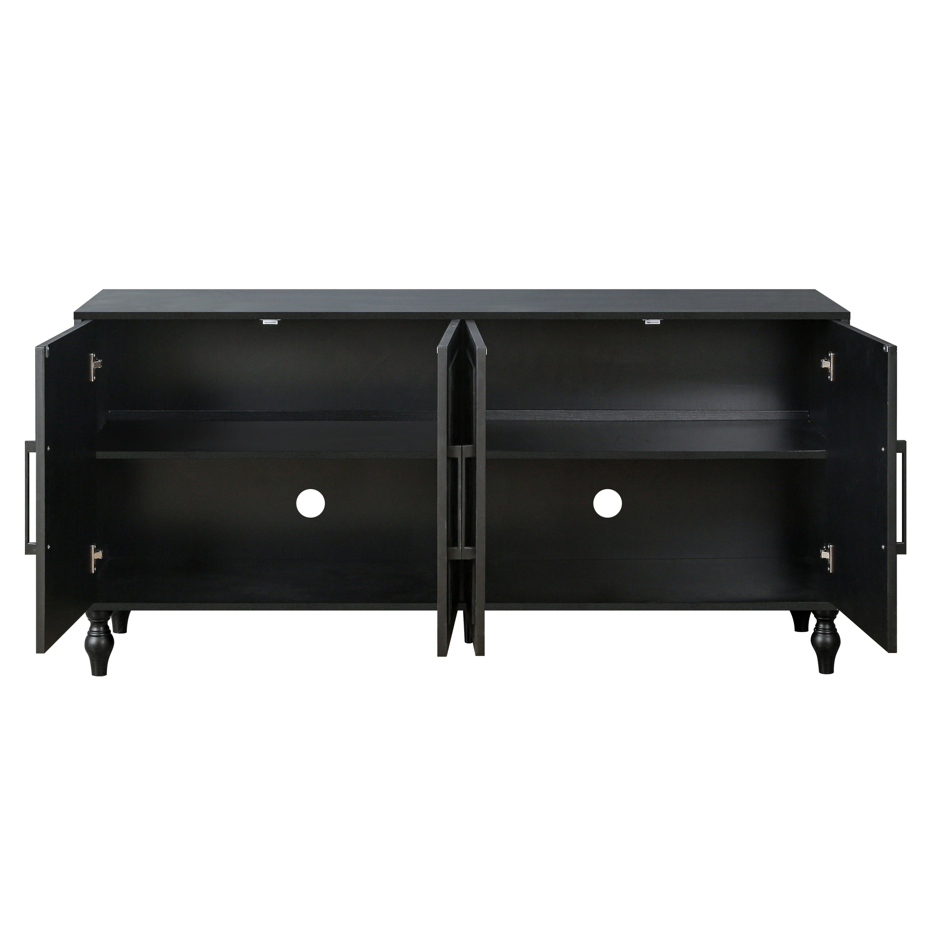 Carved Flower Door Large Storage Cabinet With Metal Handle Suitable For Living Room, Kitchen, Entryway(BLACK) - Grand Goldman Shop