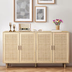 Elegant and Functional 4-Door Rattan Decorative Storage Cabinet for Bedroom, Living Room, Office in Natural Particle Board - Grand Goldman Shop