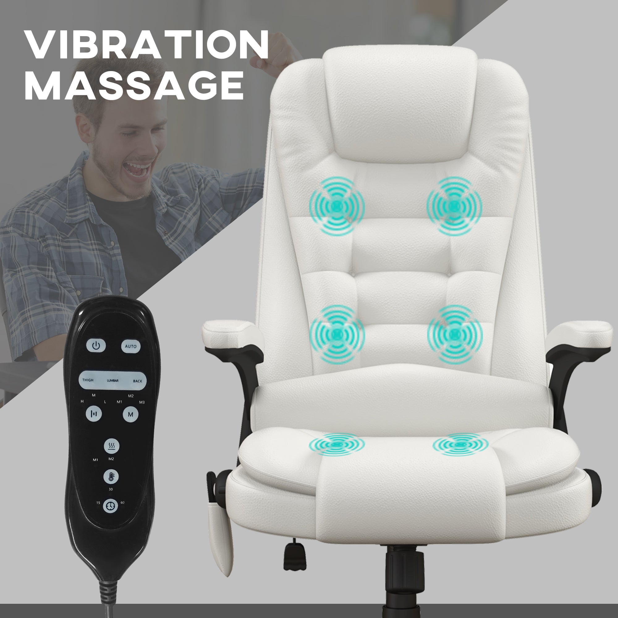 HOMCOM High Back Vibration Massage Office Chair with 6 Vibration Points, Heated Reclining PU Leather Computer Chair with Armr