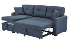 76.5' Linen Blend Upholstered Sectional with Pull-Out Bed and Chaise Storage - Grand Goldman Shop