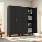 61'' 2 Shapely Doors Cabinet, Metal Storage Cabinet with Doors and Adjustable Shelves, for Bedroom, Living Room(Black) - Grand Goldman Shop
