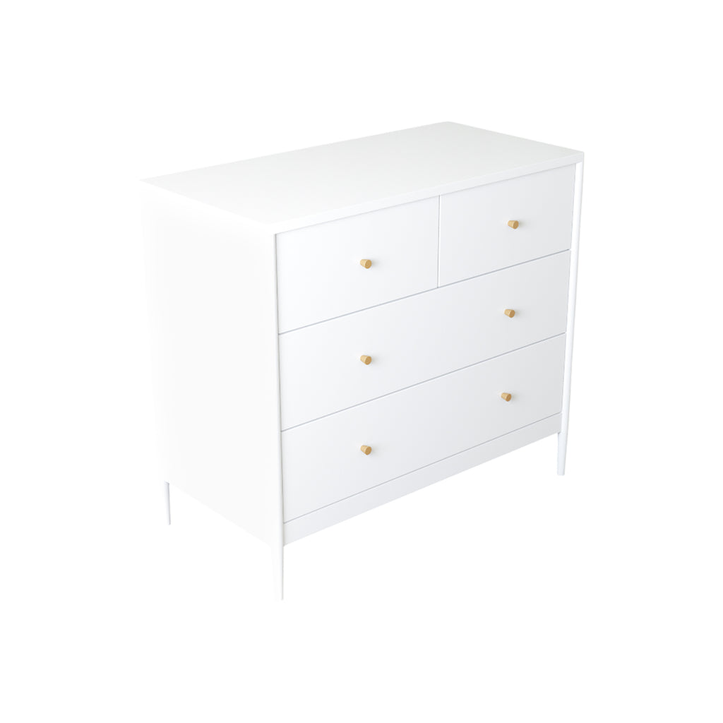 White 4-Drawer Kids Dresser with Antique Brass Pulls, Wooden Storage Cabinet for Nursery or Toddler Bedroom, 35.4' Wide - Grand Goldman Shop