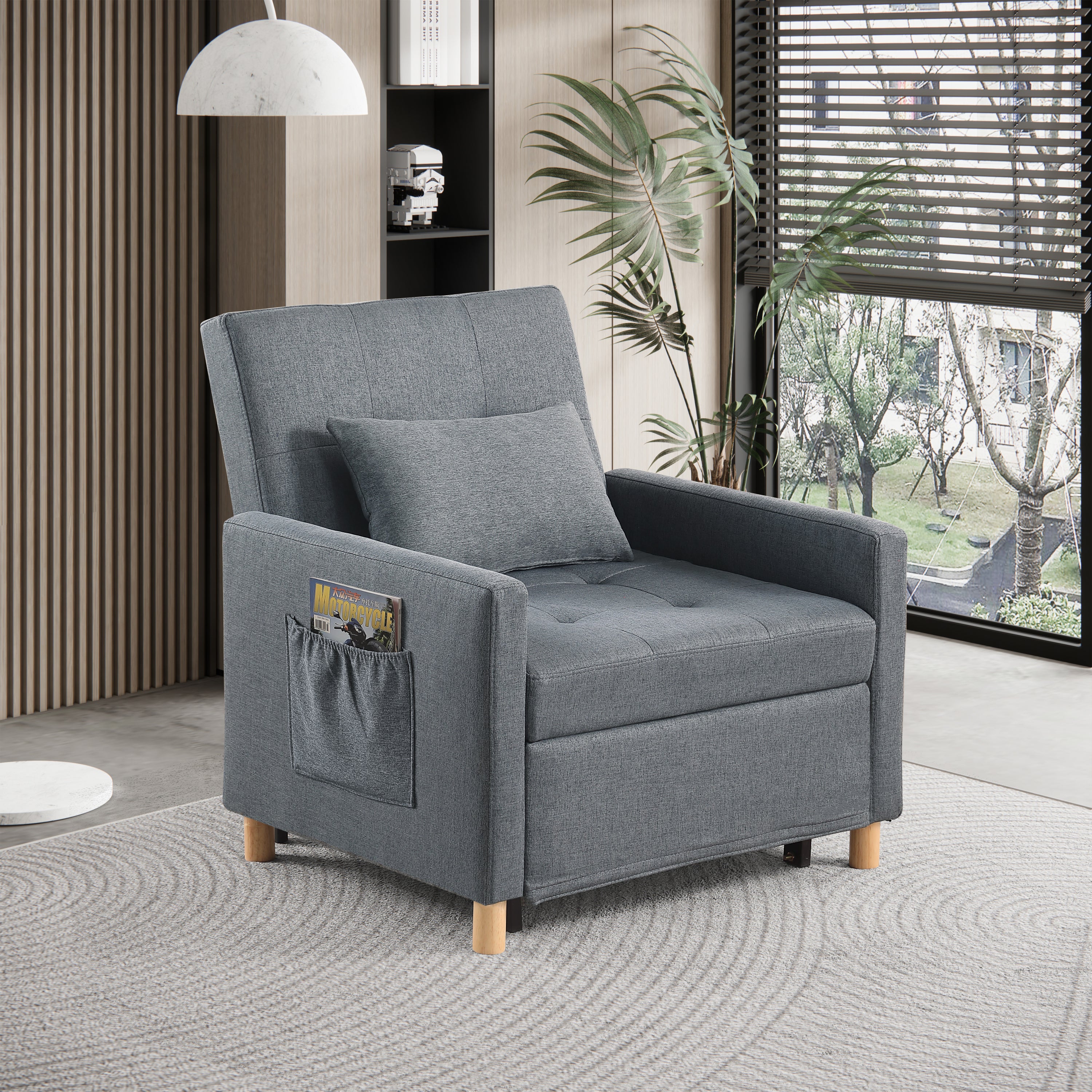 Convertible Sleeper Sofa Chair Bed, Adjustable Chair with Pillow, Multi-Functional Sleeper Chair with Soft Fabric for Living Room, Dorm, Apartment, Bedroom or Office - Grand Goldman Shop